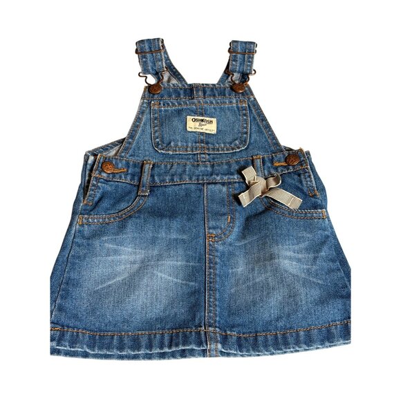 Oshkosh Bgosh Baby Denim Overall Dress 18M With Bow Detail - Picture 9 of 11